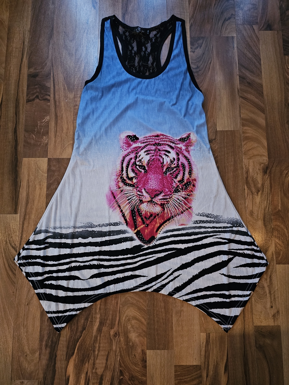Blue Ombre Tank Dress with Pink Tiger Graphic
